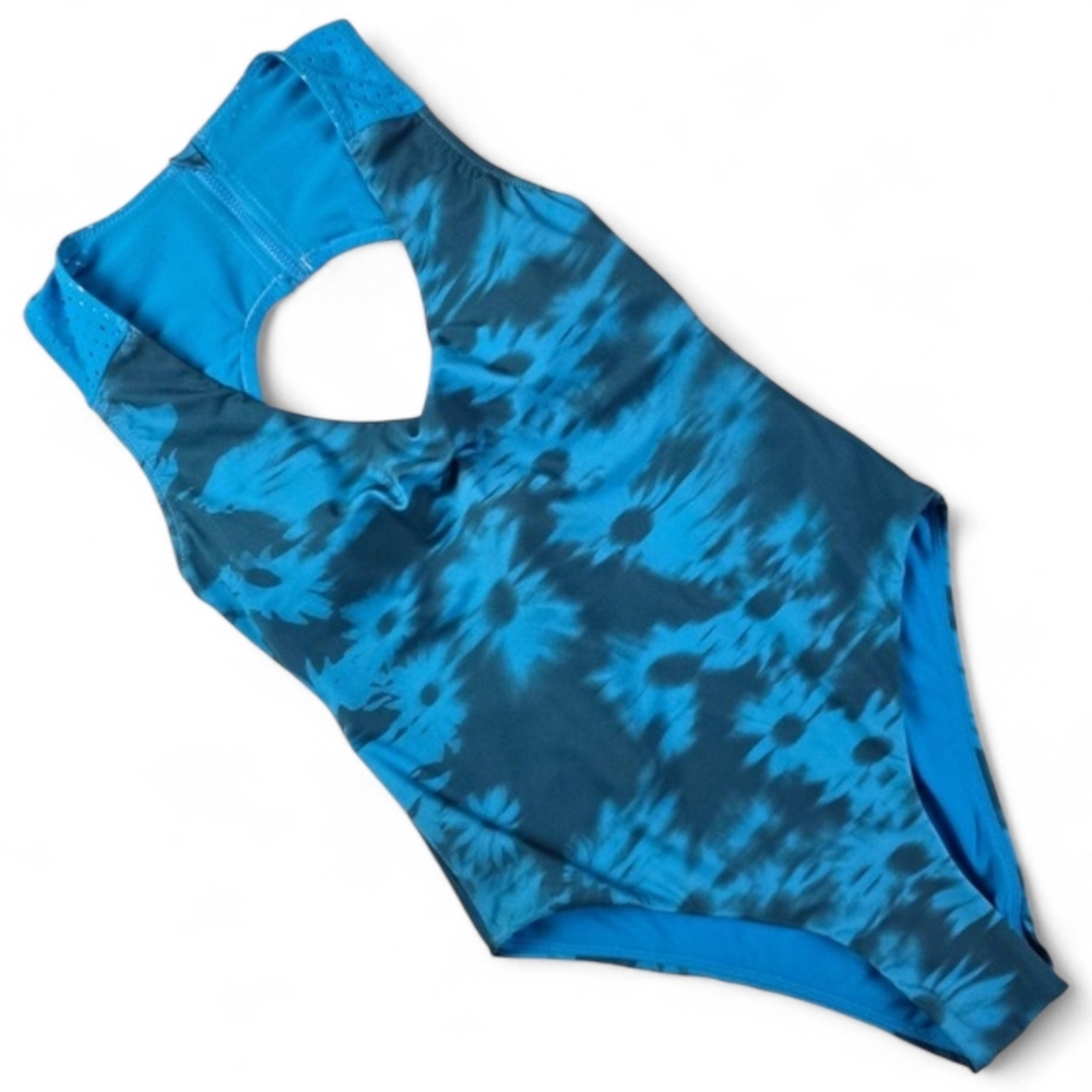 NWT Nike Women's Floral Fade Keyhole Zip Back Cutout One Piece Swimsuit Small